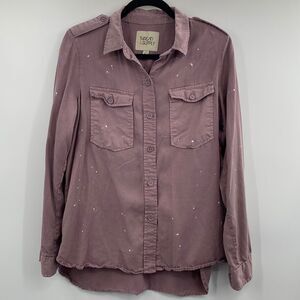 3For$20 Threads & Supply Purple Button Down  Blouse w/ White Paint splatter s: S